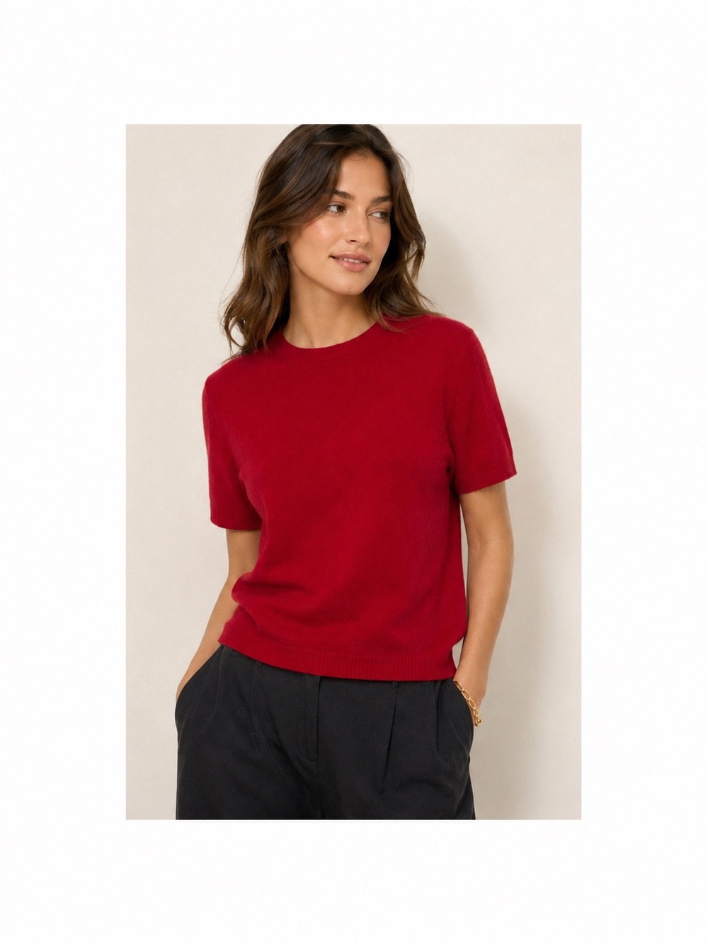Lauren Ralph Lauren Red Cashmere Merino Blend Short Sleeve Sweater Top Women’s S